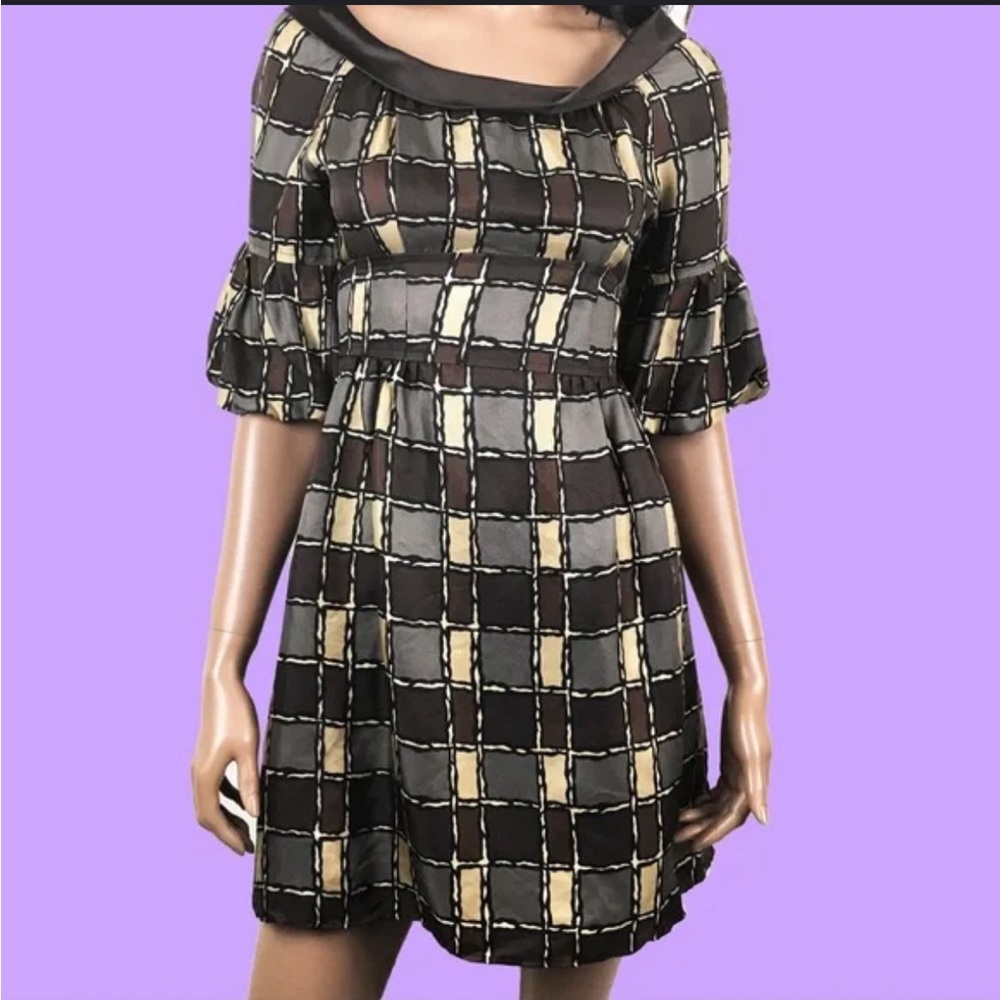 Anthropologie vintage Nannette Lapore brown black lantern sleeve dress 2 fall